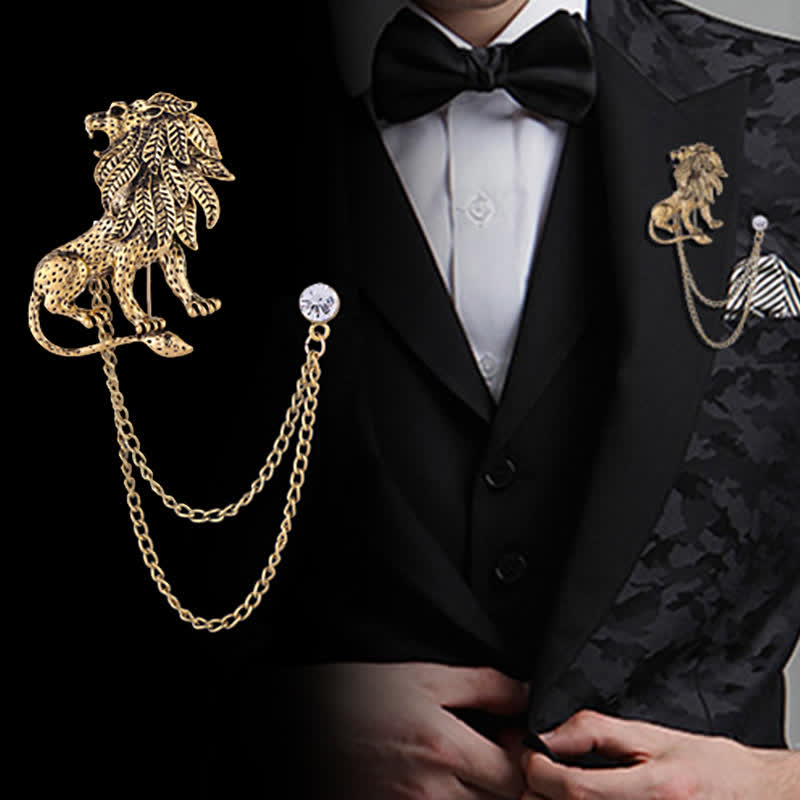 Broche de cadena con león dominante para hombre