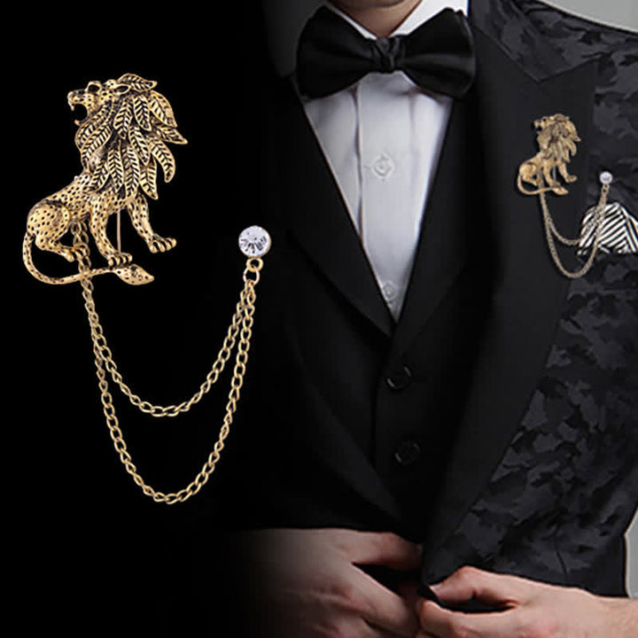 Broche de cadena con león dominante para hombre