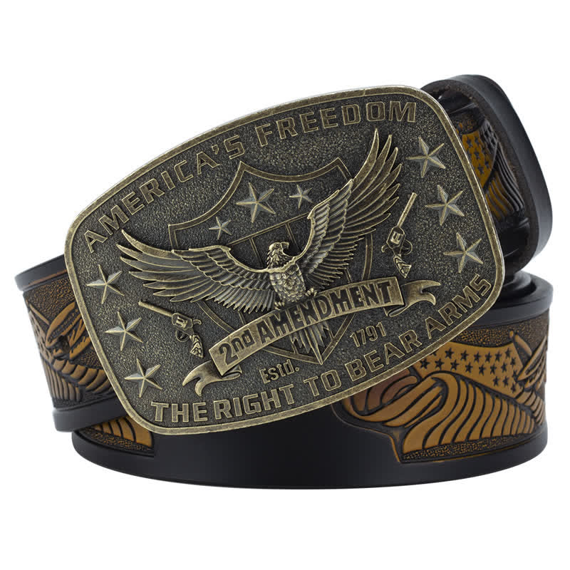 Cinturón de cuero retro con águila americana y libertad para hombre