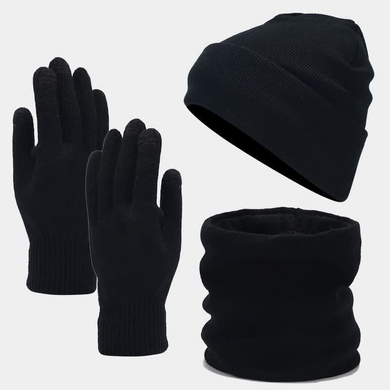 Conjunto de 3 piezas de gorro, bufanda y guantes unisex holgados y cálidos