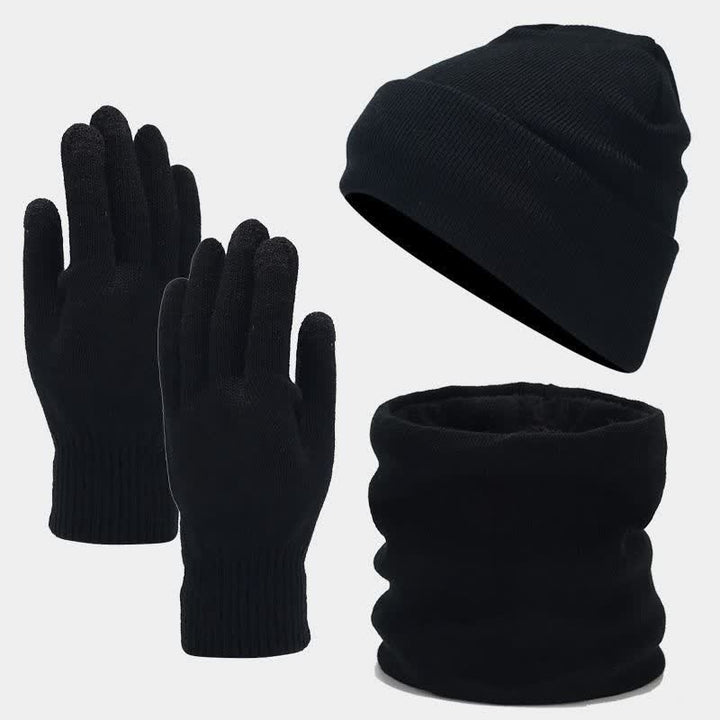 Conjunto de 3 piezas de gorro, bufanda y guantes unisex holgados y cálidos