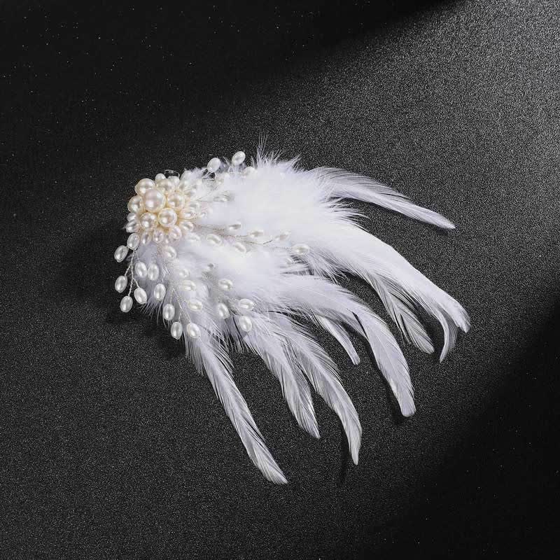 Broche de plumas de perla con temperamento para mujer