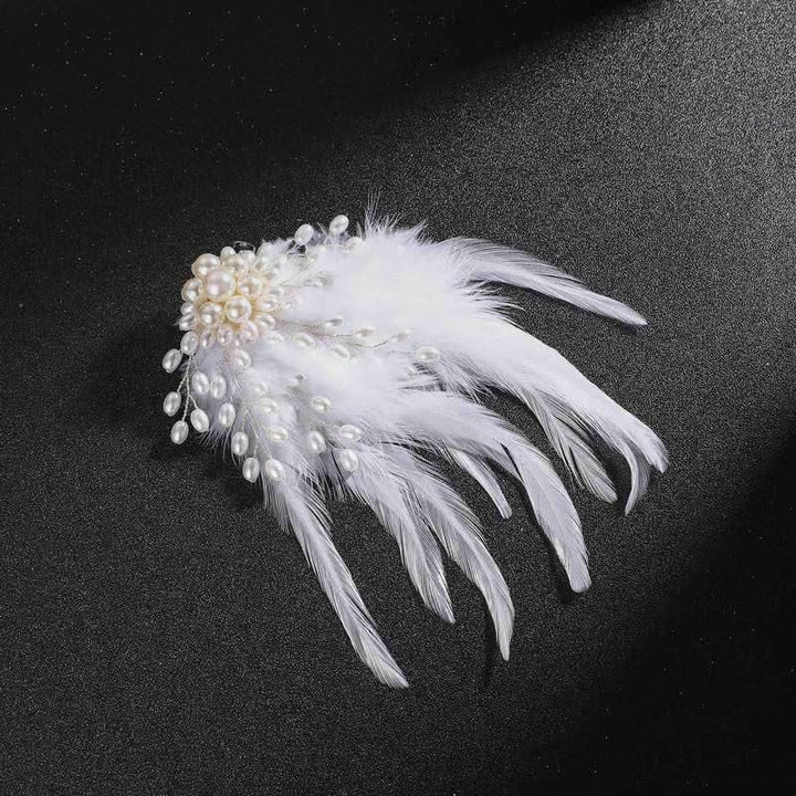 Broche de plumas de perla con temperamento para mujer