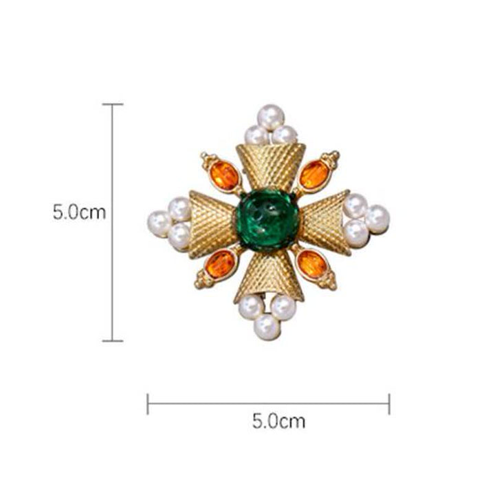 Broche de perla con cruz barroca de emperatriz para mujer