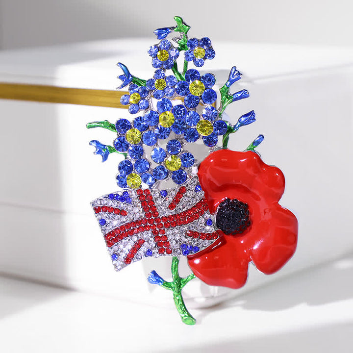 Broche unisex con amapola y bandera de la Unión multicolor
