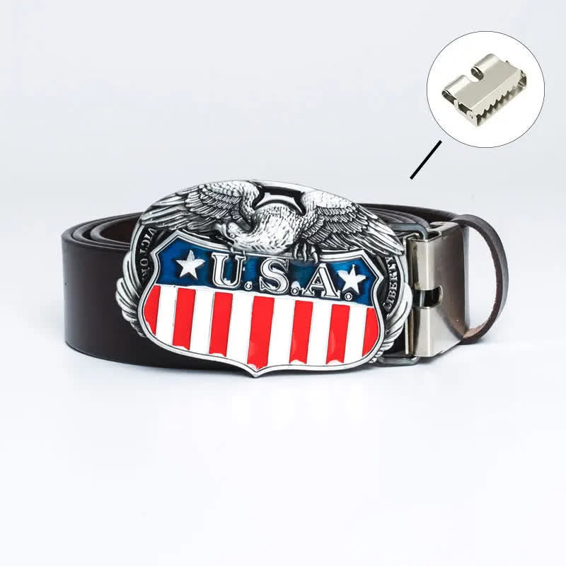 Cinturón de cuero con águila voladora y bandera de EE. UU. con personalidad para hombres