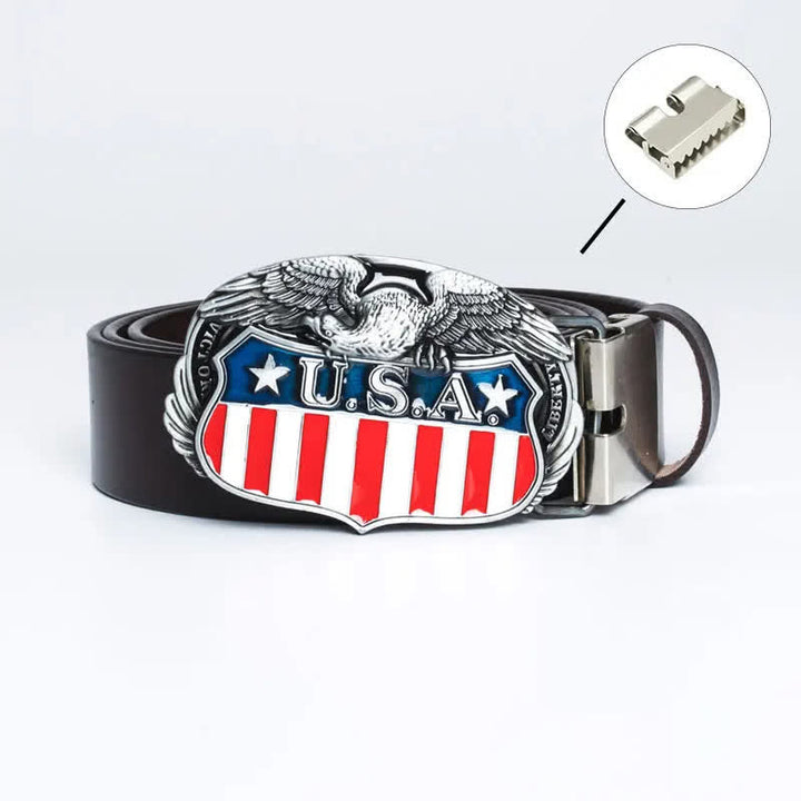 Cinturón de cuero con águila voladora y bandera de EE. UU. con personalidad para hombres