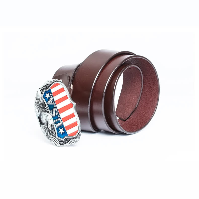 Cinturón de cuero con águila voladora y bandera de EE. UU. con personalidad para hombres