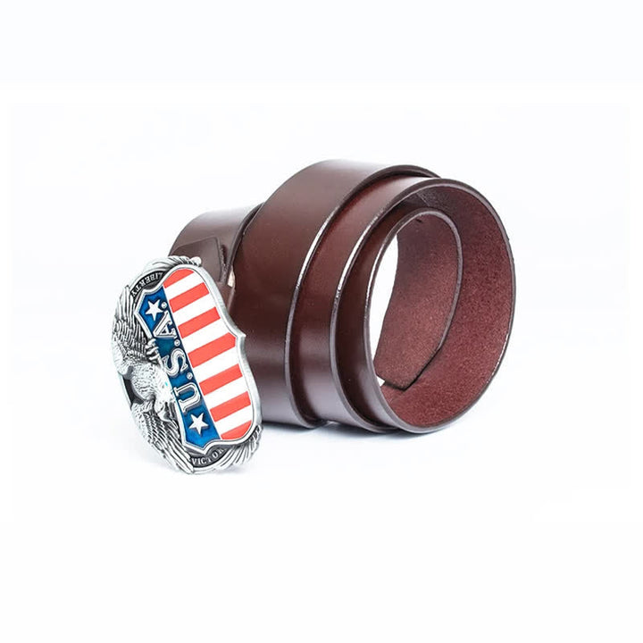 Cinturón de cuero con águila voladora y bandera de EE. UU. con personalidad para hombres