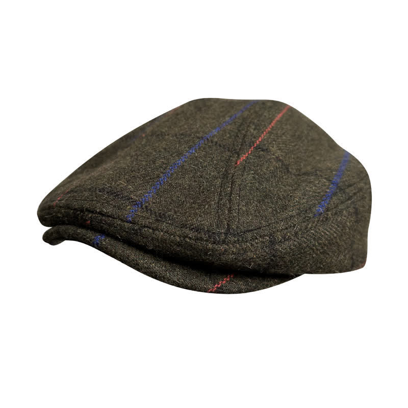Boina vintage con rayas naranjas y azul oliva