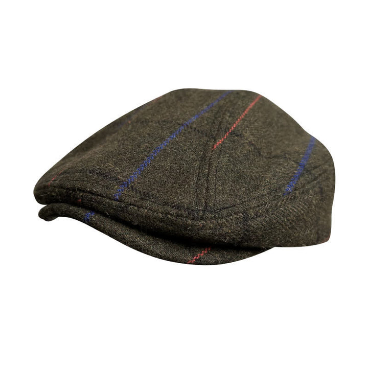 Boina vintage con rayas naranjas y azul oliva