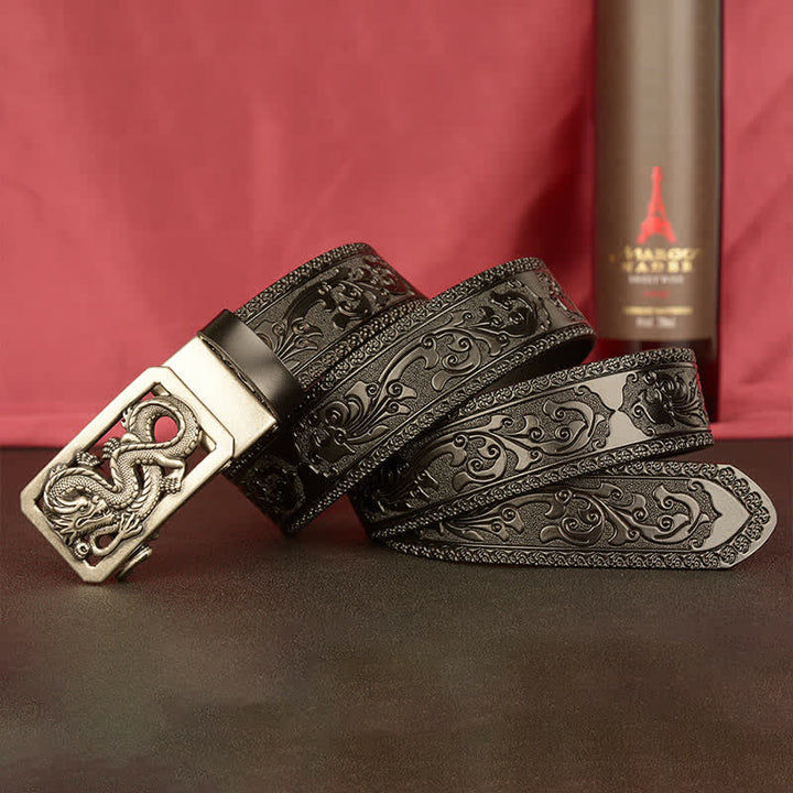 Cinturón de cuero con estampado de dragón en espiral para hombre