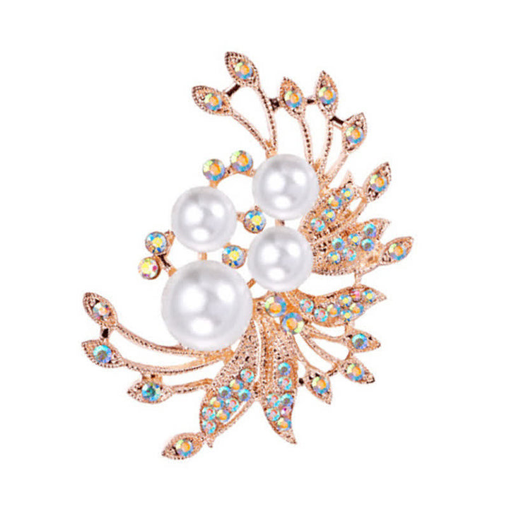 Broche de perlas con flores de fénix para mujer