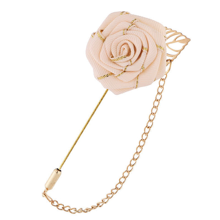 Broche de cadena con camelia floral para hombre