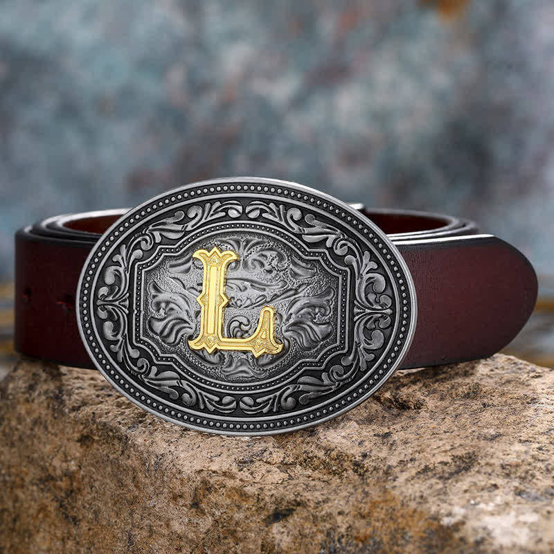 Cinturón de cuero unisex con hebilla y relieve de letras iniciales de hip hop, ideal para hacer uno mismo