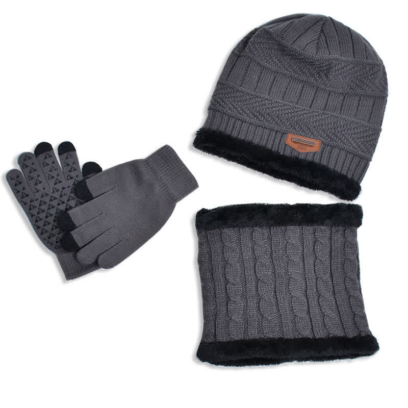 Conjunto de 3 gorros de punto, bufanda y guantes para adultos y niños