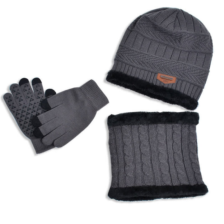 Conjunto de 3 gorros de punto, bufanda y guantes para adultos y niños