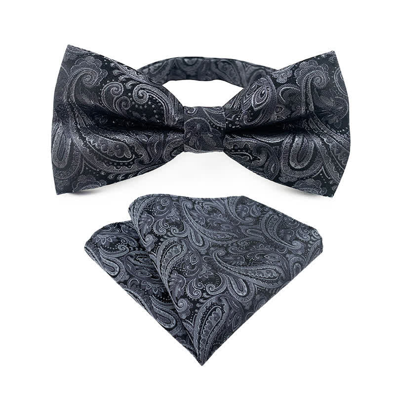 Conjunto de 2 pañuelos de bolsillo con pajarita y estampado de cachemira para hombre