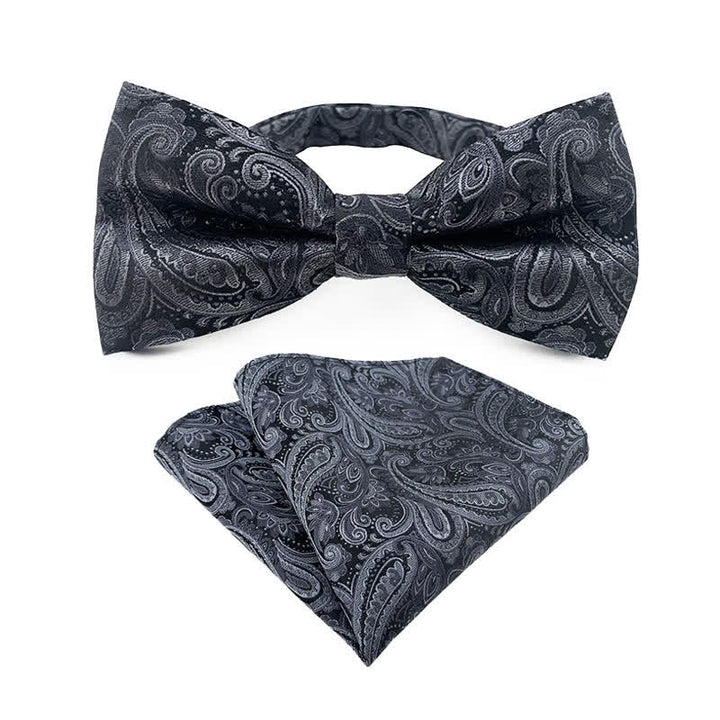 Conjunto de 2 pañuelos de bolsillo con pajarita y estampado de cachemira para hombre