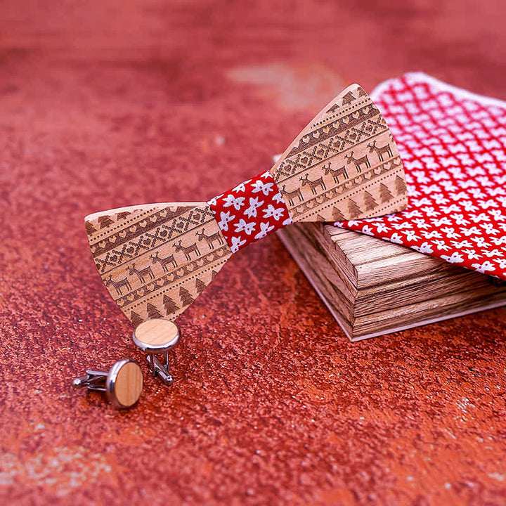 Juego de 3 pajaritas de madera con diseño navideño para hombre