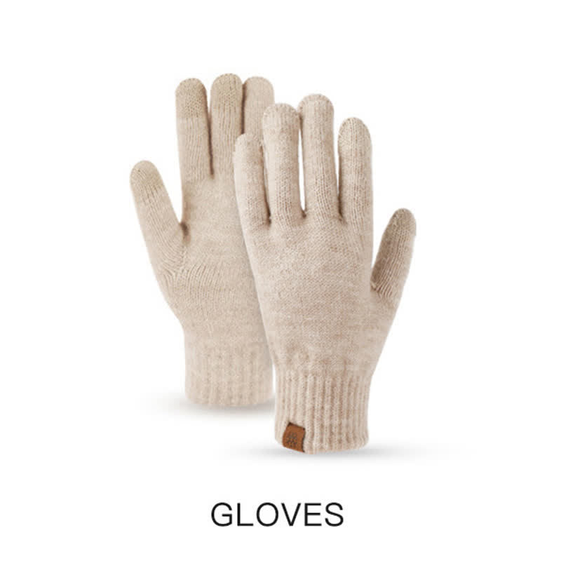 Conjunto de 3 guantes con pantalla táctil y bufanda con pompón tejido para mujer