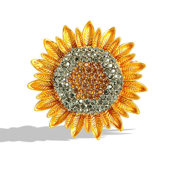 Broche de mujer con diamantes de imitación y girasol amarillo