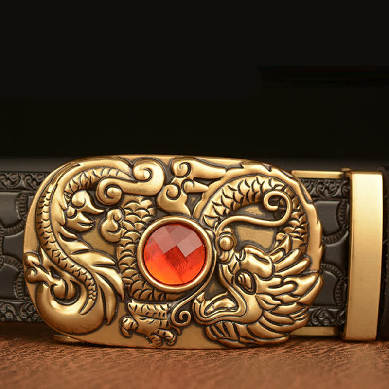 Cinturón de cuero con piedras preciosas y dragón grabado para hombre