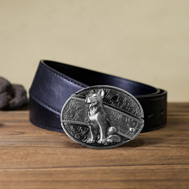 Cinturón de cuero con cuchillo plegable oculto "Loyal Dog" para hombre, hecho a mano