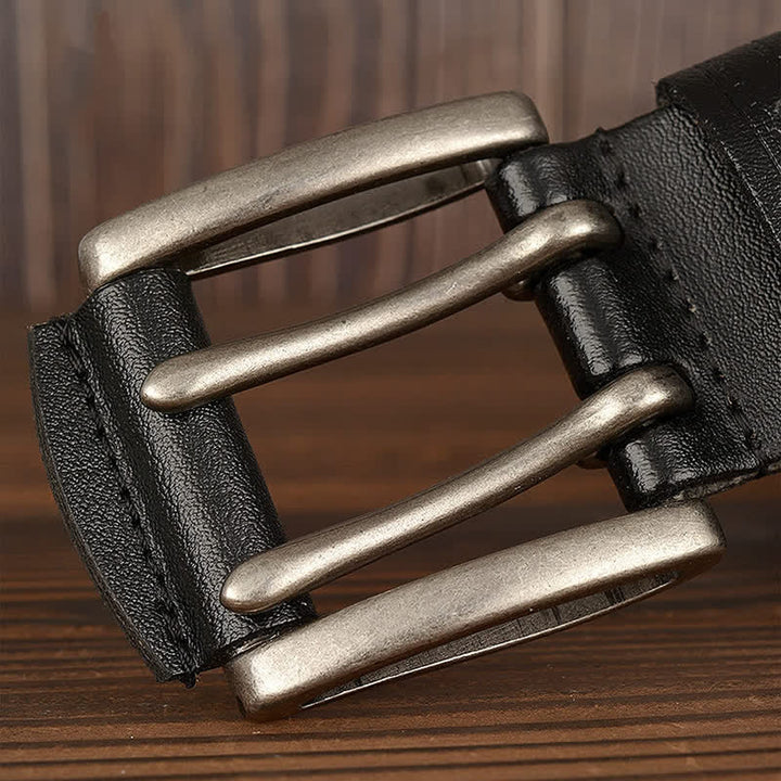 Cinturón de cuero para pantalón informal de doble punta para hombre