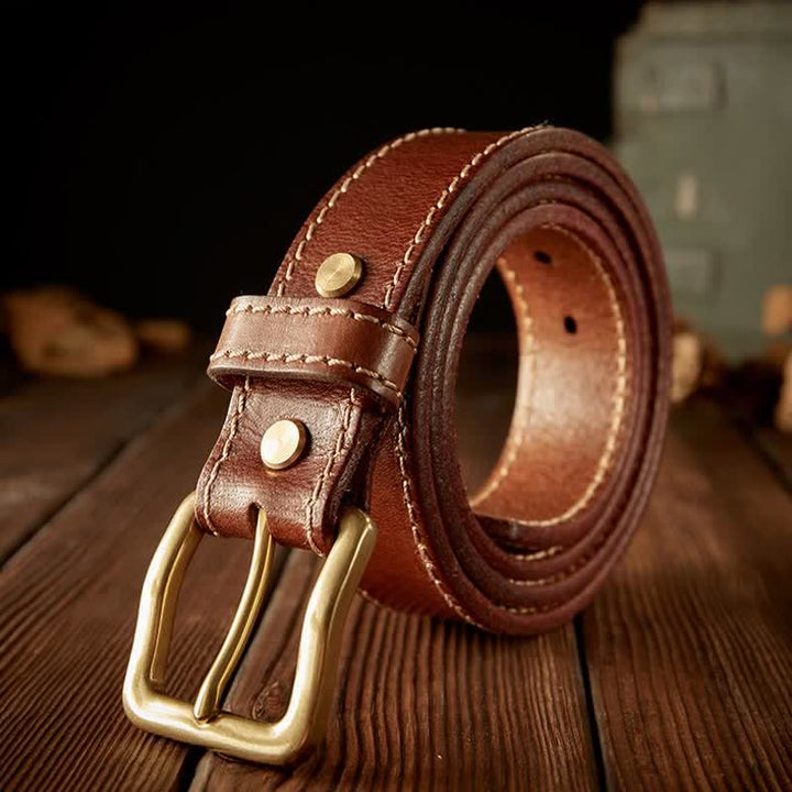 Cinturón de cuero vintage con hebilla de una sola punta para hombre