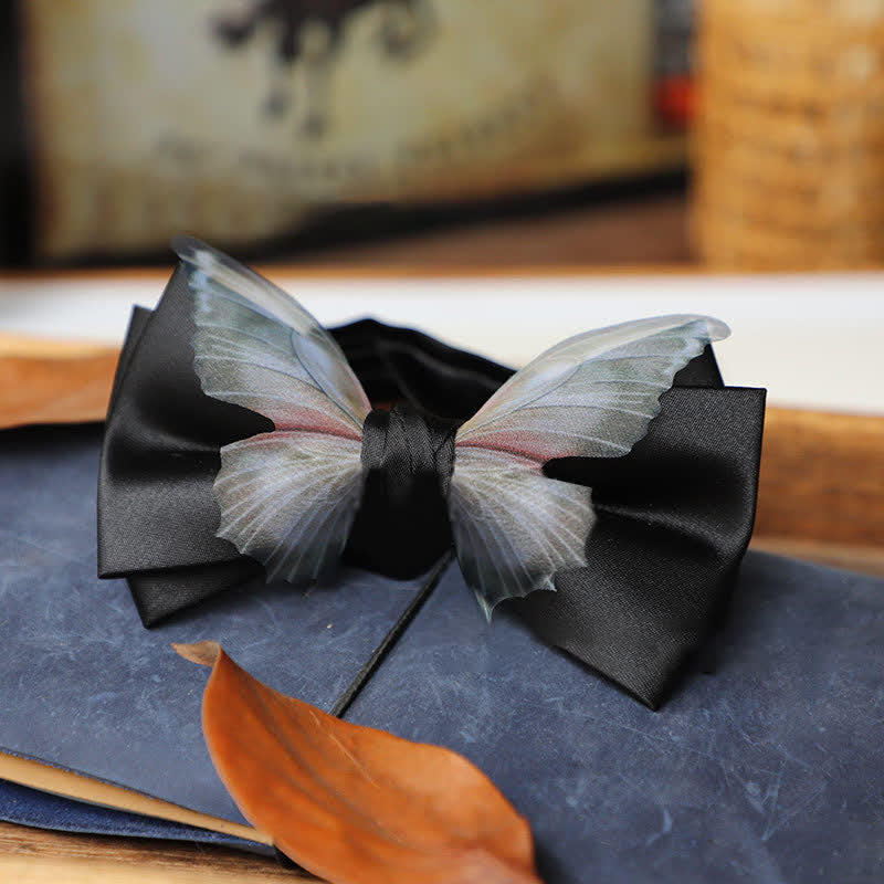 Conjunto de pajarita y pañuelo de bolsillo de organza vintage con mariposas para hombre