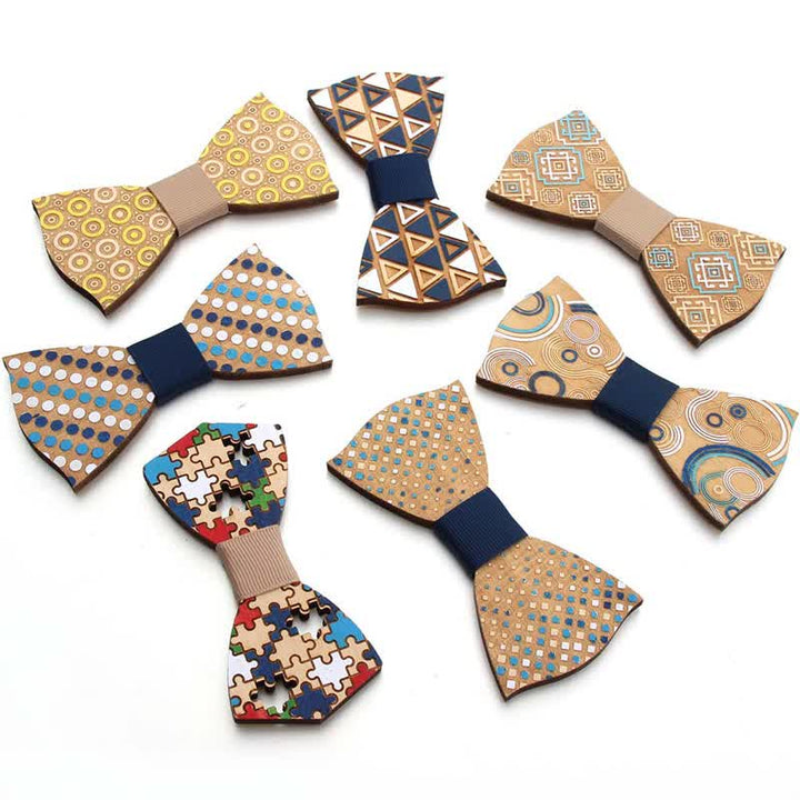 Pajarita de madera con pintura de piezas de rompecabezas para hombre