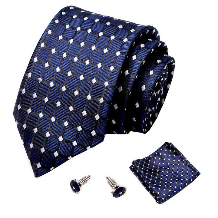 Conjunto de 3 corbatas a cuadros en azul medianoche y blanco para hombre