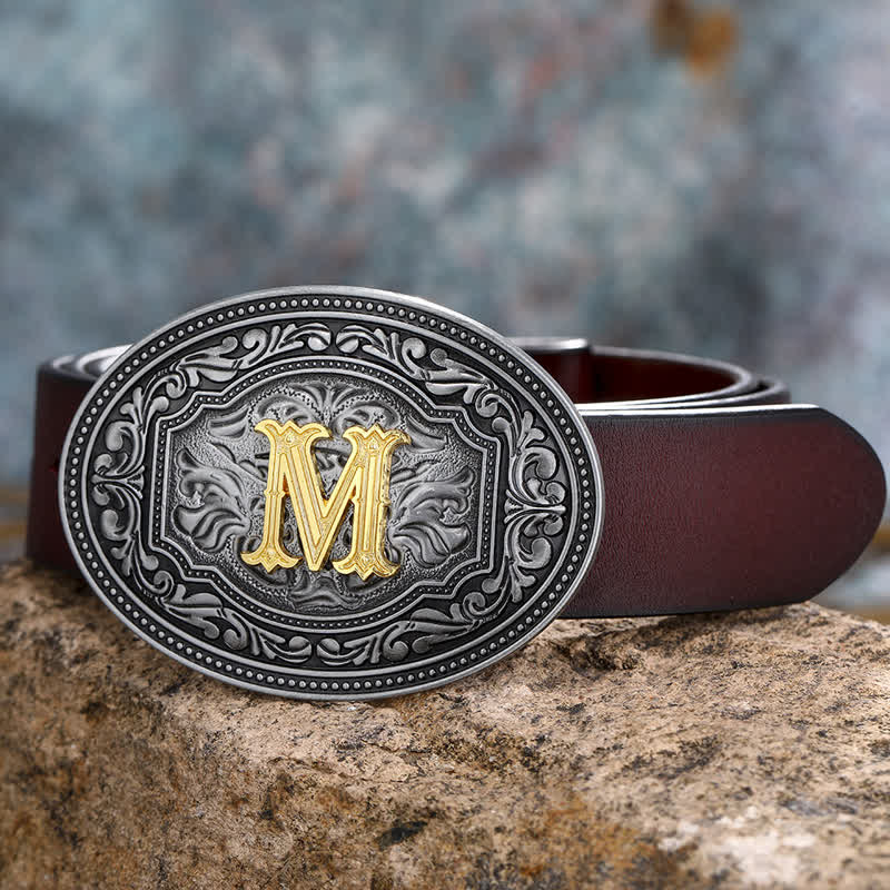 Cinturón de cuero unisex con hebilla y relieve de letras iniciales de hip hop, ideal para hacer uno mismo