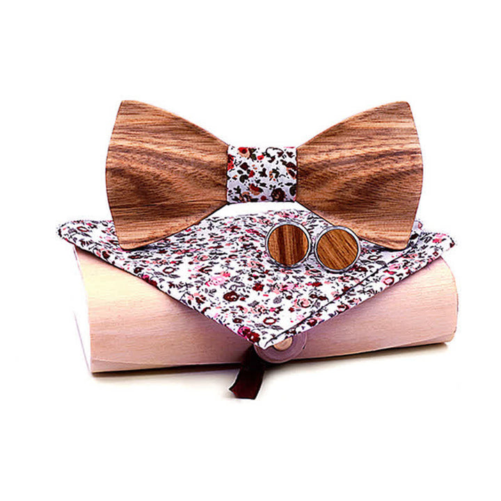 Juego de 3 pajaritas clásicas de madera sencillas para hombre