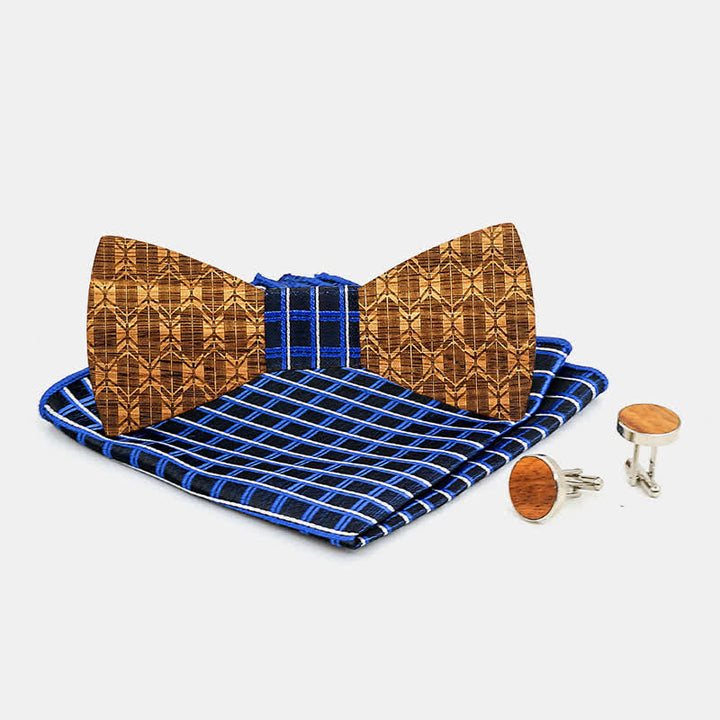 Juego de 3 pajaritas de madera con forma de corona tallada para hombre.