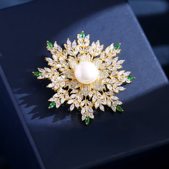 Broche de flor de perla con forma de copo de nieve para mujer