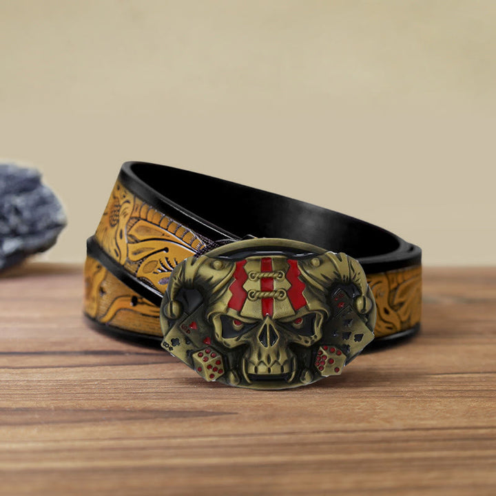 Cinturón de cuero con hebilla de payaso y calavera para hombre, hecho a mano