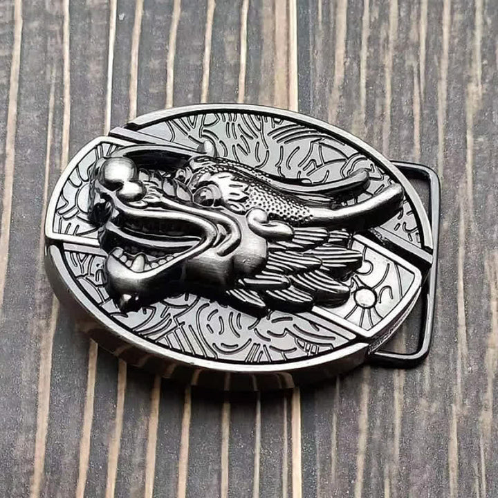 Cinturón de cuero con cuchillo plegable oculto con cabeza de dragón para hombre