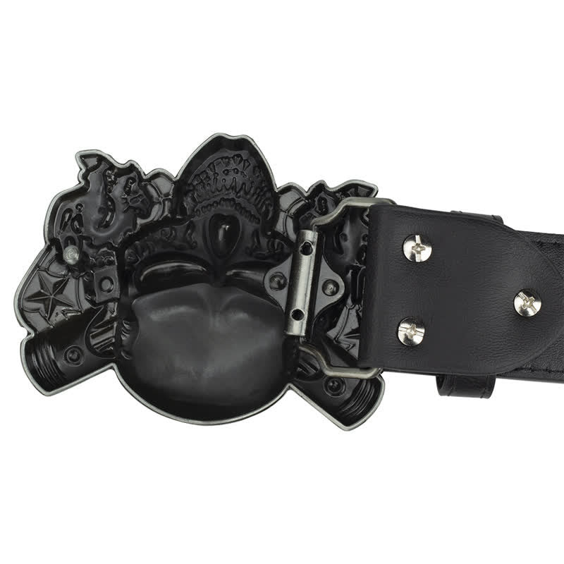 Cinturón de cuero con diseño de calavera, demonio y payaso estilo punk para hombre