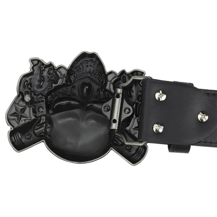 Cinturón de cuero con diseño de calavera, demonio y payaso estilo punk para hombre