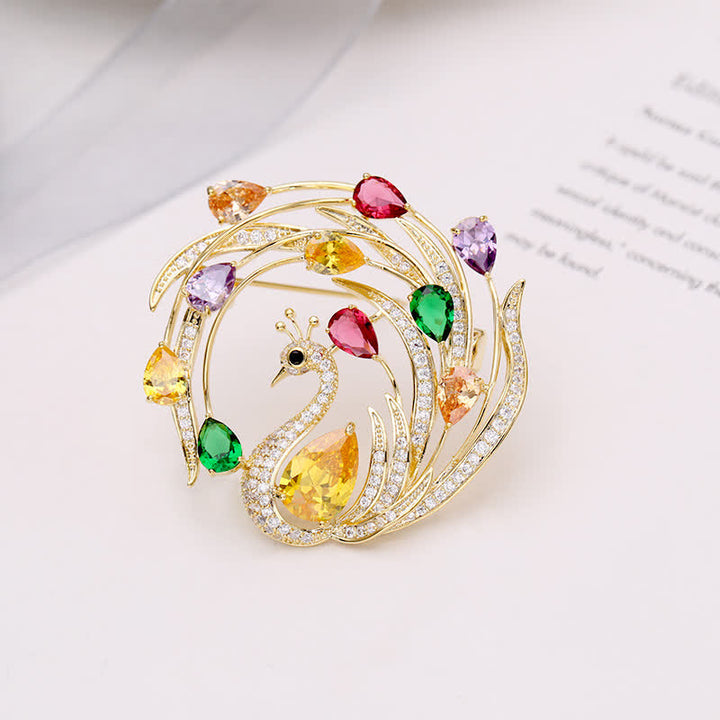 Broche de pavo real adornado con fénix para mujer