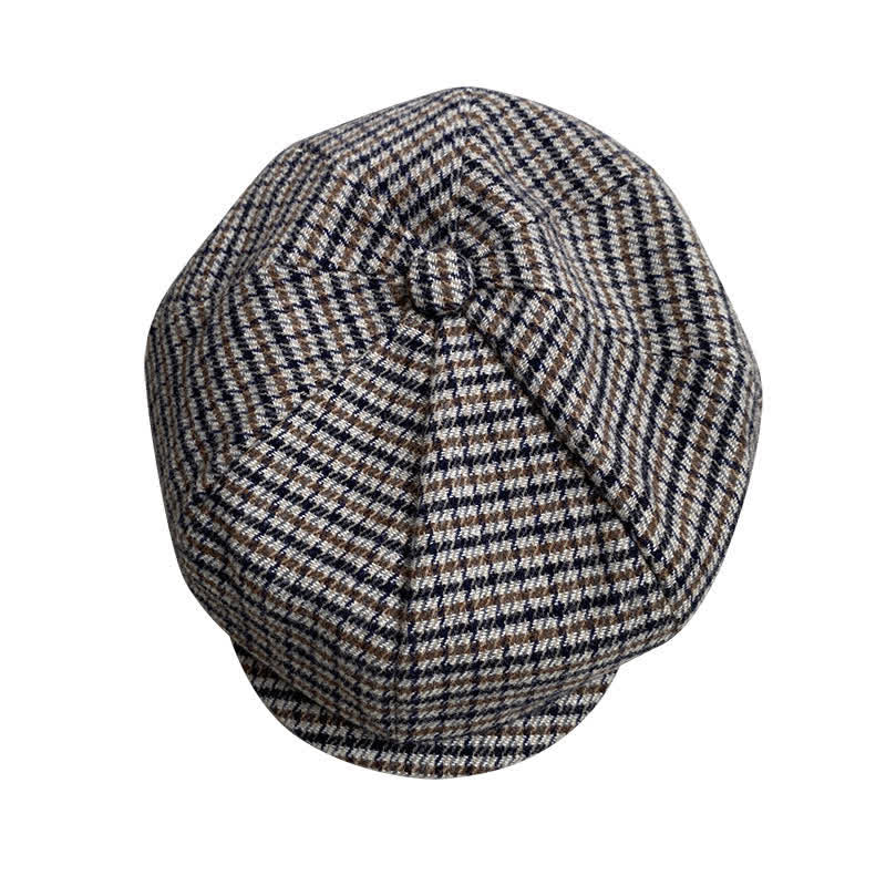 Gorra tipo boina de repartidor de periódicos con cuadros de pata de gallo