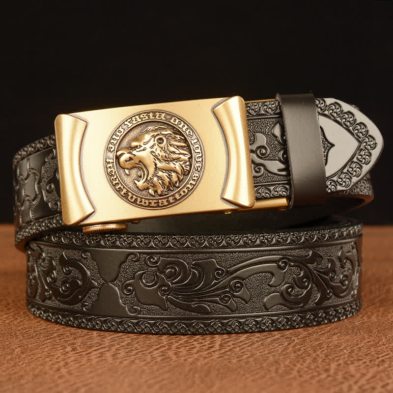 Cinturón de cuero con cabeza de león punk para hombre