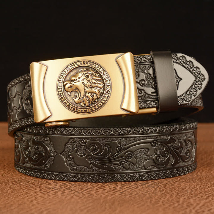Cinturón de cuero con cabeza de león punk para hombre
