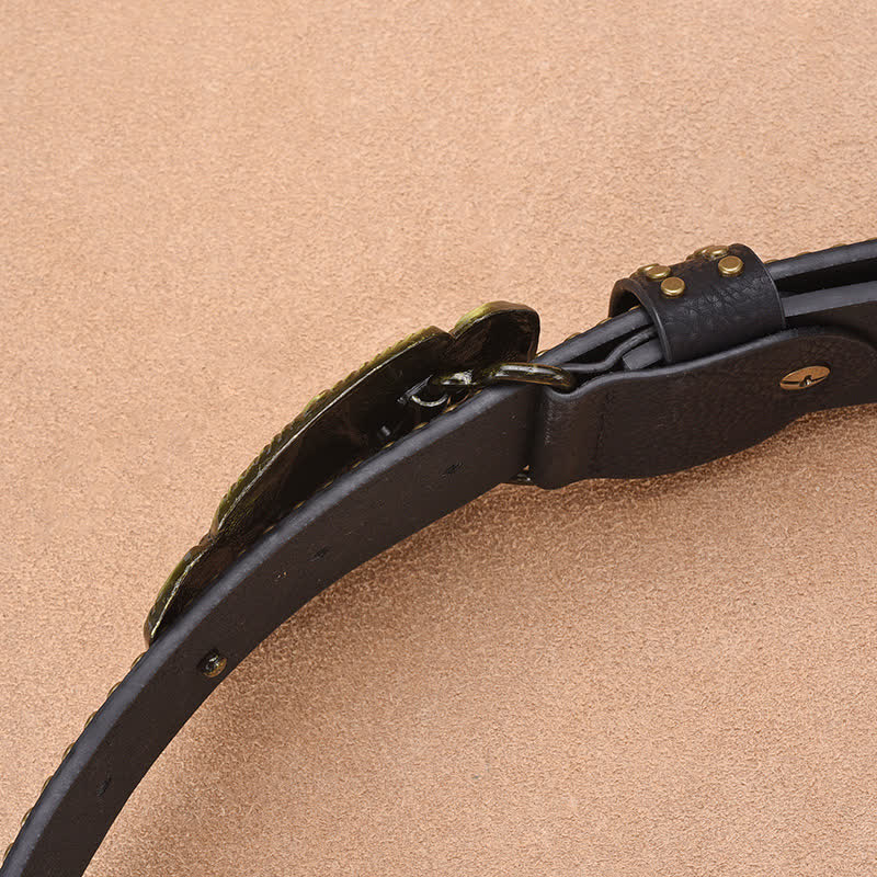 Cinturón de cuero con remaches de novillo Longhorn antiguo para hombre