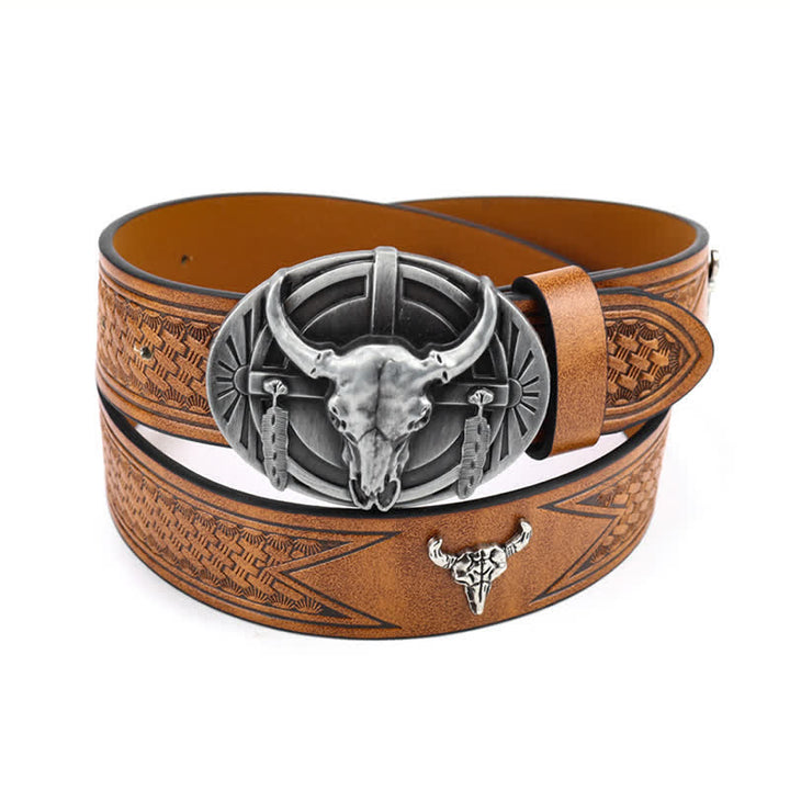 Cinturón de cuero Mad Bull grabado para hombre