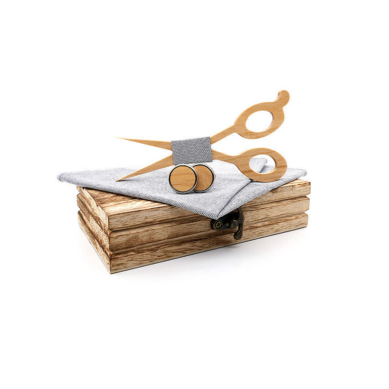 Juego de 3 tijeras y pajarita de madera para hombre