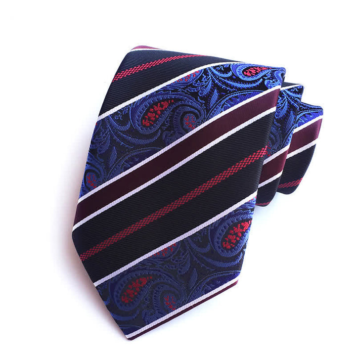 Corbata de rayas con estampado de cachemira para hombre en azul marino y negro