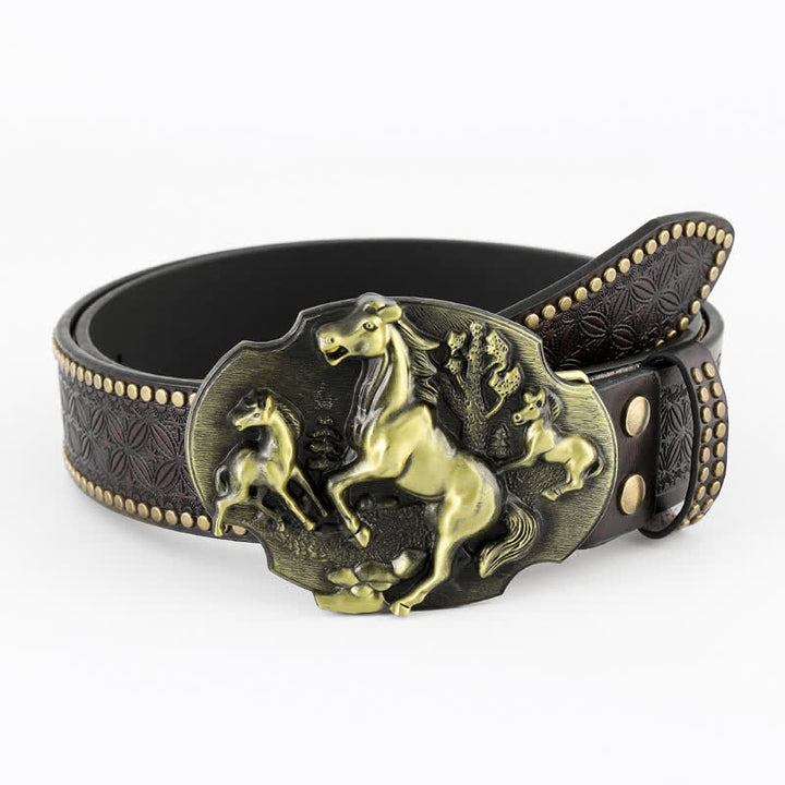 Cinturón de cuero repujado "A Herd Of Horses" para hombre